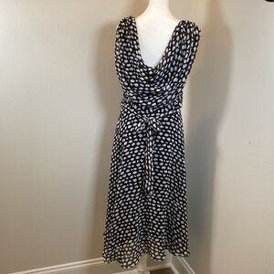 DB 1962 Drape Front And Back Black White Polka Dot Sz 10 Flowy Fit In Flare